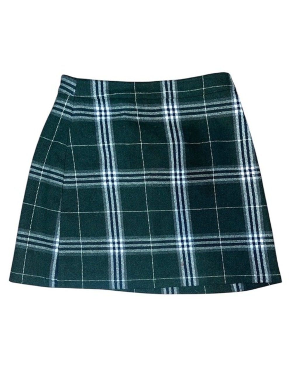 SPAO plaid mini skirt, green and white, size medium, zipper